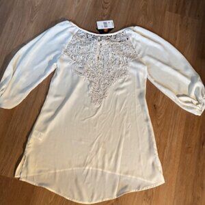 Heart Soul Ivory Blouse 3/4 Balloon Sleeves Lace Bodice NWT Med